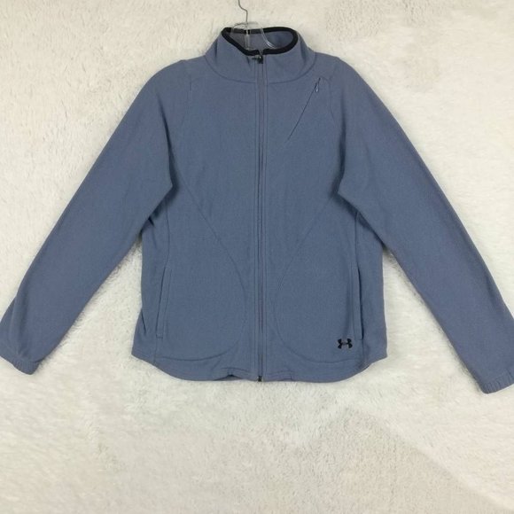 Under Armour‎ Womens Fleece Jacket Blue Waist Length Full Zip Pockets Front M - Picture 1 of 10